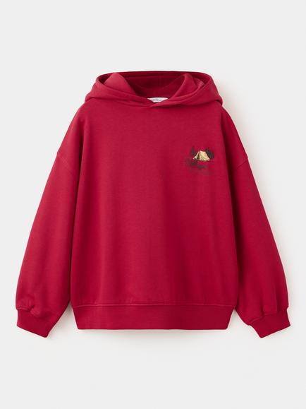 Mango Kids' Oversized Graphic Hoodie, Red, Red