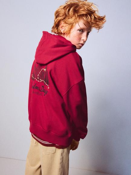 Mango Kids' Oversized Graphic Hoodie, Red - view 2, Red