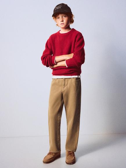Mango Kids' Straight Denim Trousers, Brown