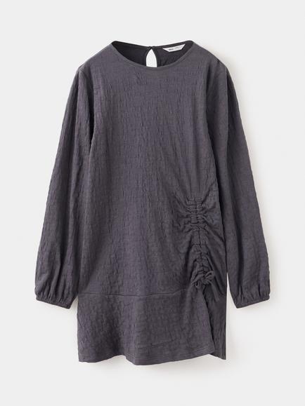 Mango Kids' Textured Long Sleeve Dress, Anthracite, Anthracite