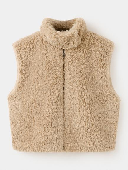 Mango Kids' Plush Funnel Neck Gilet, Camel, Camel