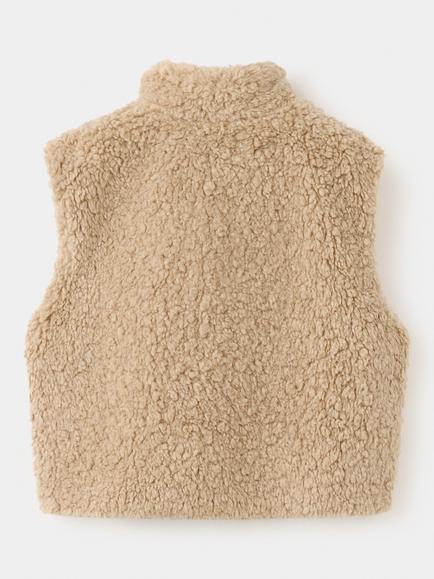 Mango Kids' Plush Funnel Neck Gilet, Camel - view 2, Camel
