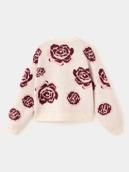 Mango Kids' Crew Neck Floral Jumper, Beige - view 2, Beige