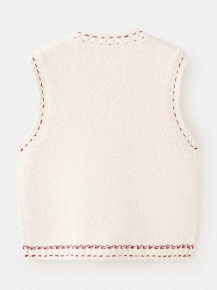 Mango Kids' Textured Knit Button Front Vest, Raw - view 2, Raw