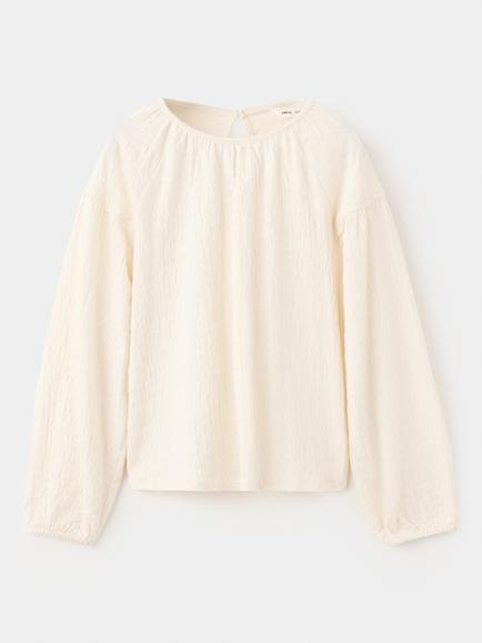 Mango Kids' Camiseta Long Sleeve Lace Trim Blouse, Beige, Beige