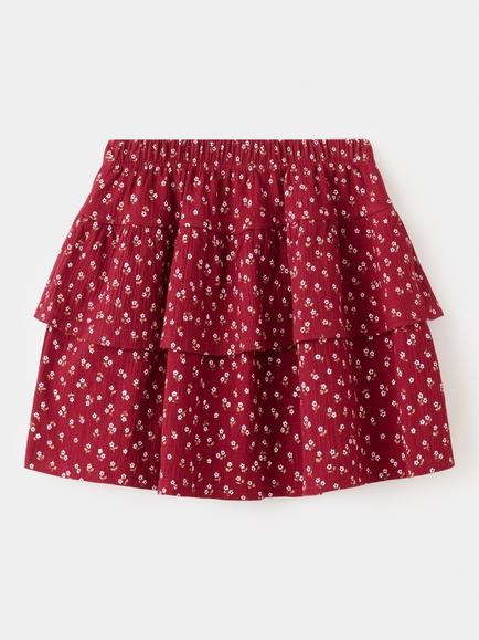 Mango Kids' High Waist Tiered Ruffle Skater Skirt, Cherry, Cherry