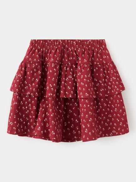 Mango Kids' High Waist Tiered Ruffle Skater Skirt, Cherry - view 2, Cherry