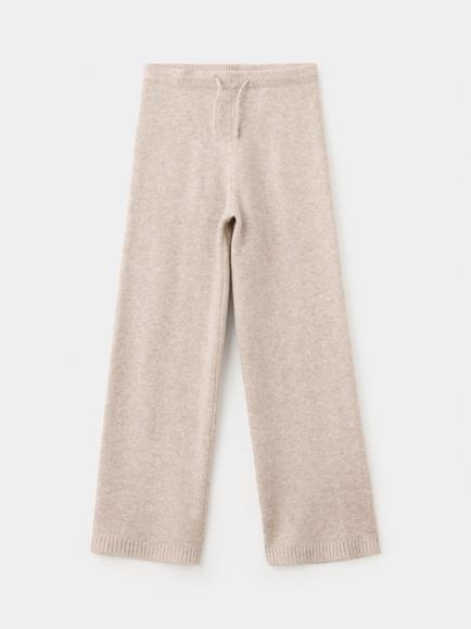 Mango Kids' High Waist Knit Wide Leg Trousers, Beige, Beige