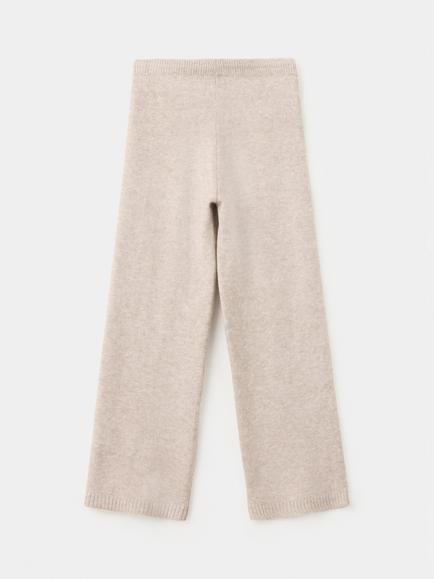 Mango Kids' High Waist Knit Wide Leg Trousers, Beige - view 2, Beige