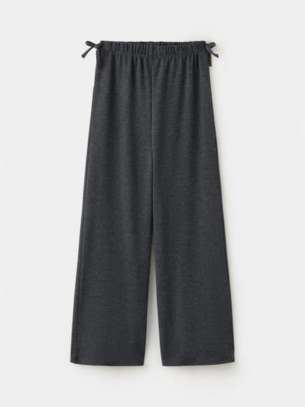 Mango Kids' Mid Rise Wide Leg Tie Detail Trousers, Anthracite, Anthracite