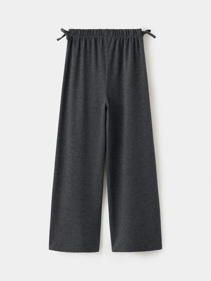 Mango Kids' Mid Rise Wide Leg Tie Detail Trousers, Anthracite - view 2, Anthracite