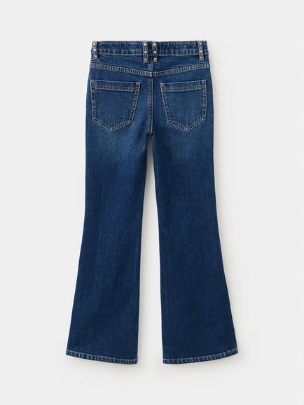 Mango Kids' Tejano Mid Rise Stud Detail Flared Jeans, Navy - view 2, Navy