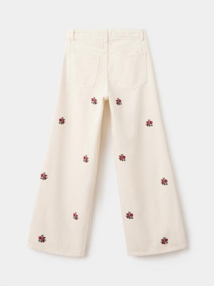 Mango Tejano Rose Embroidered Wide Leg Jeans, Raw - view 2, Raw