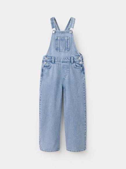 Mango Kids' Embroidered Dungarees, Light Denim, Light Denim
