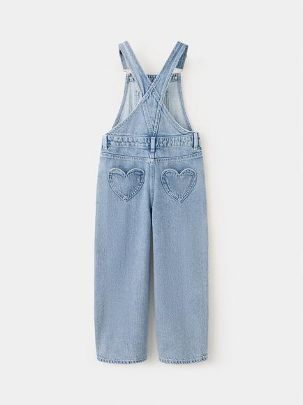 Mango Kids' Embroidered Dungarees, Light Denim - view 2, Light Denim