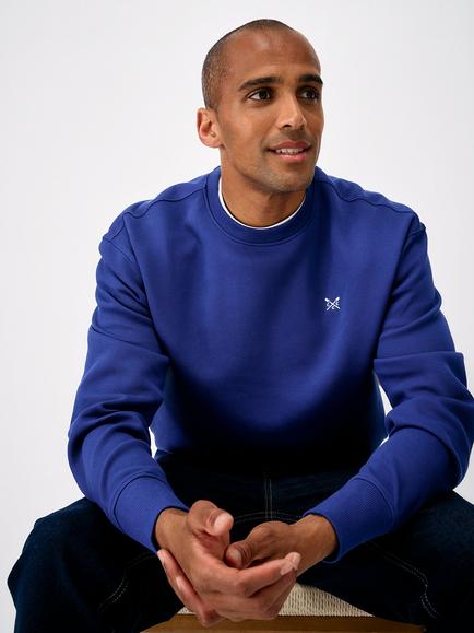 Crew Clothing Cotton Blend Crew Neck Sweatshirt - view 2, Bright Blue