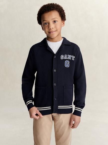 GANT Kids' Revere Knitted Cardigan, Blue, Evening Blue