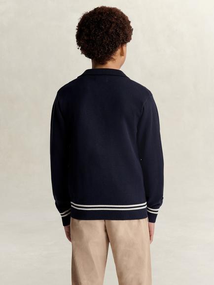 GANT Kids' Revere Knitted Cardigan, Blue - view 2, Evening Blue