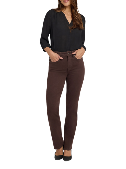 NYDJ Marilyn High Rise Straight Jeans, Bitter Chocolate, Bitter Chocolate