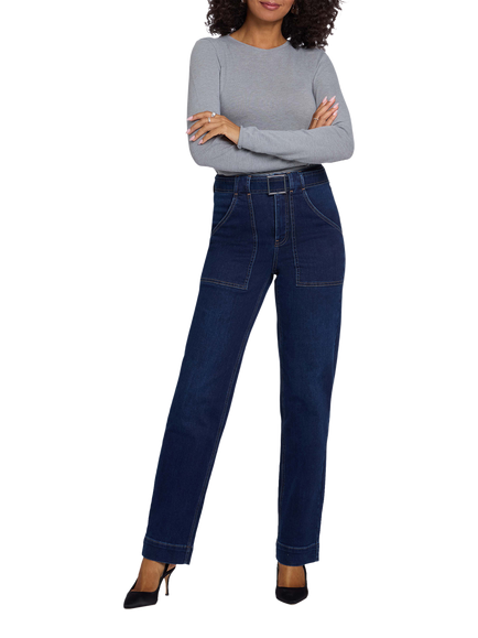 NYDJ Kasey Stovepipe Super High Rise Jeans with Belt, Halcyon, Halcyon