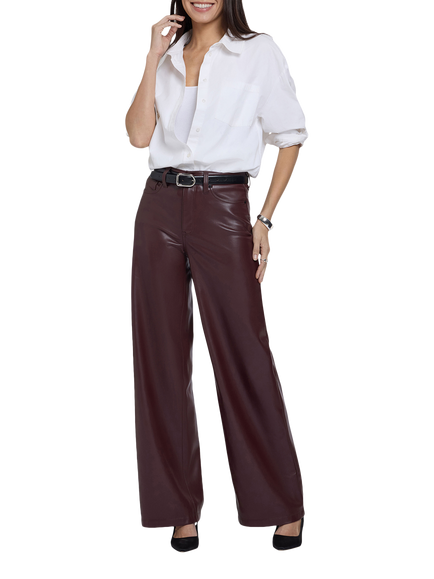 NYDJ Sculpt Her Teresa Vegan Stretch Leather Wide Leg Trousers, Bitter Chocolate, Bitter Chocolate