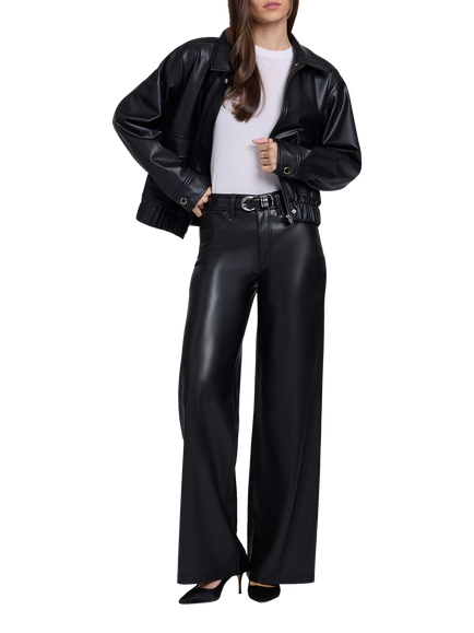 NYDJ Sculpt Her Teresa Vegan Stretch Leather Wide Leg Trousers, Black, Black