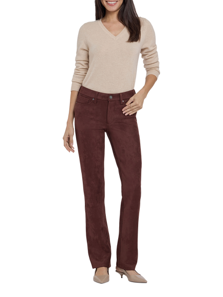 NYDJ Faux Suede Marilyn Straight Trousers, Chocolate Fondant