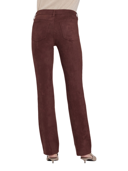 NYDJ Faux Suede Marilyn Straight Trousers - view 2, Chocolate Fondant