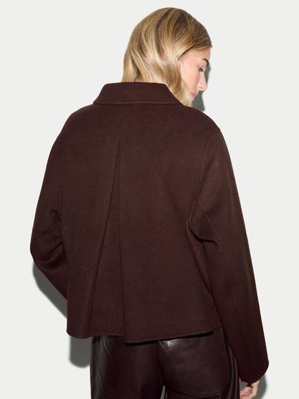 Jigsaw Box Pleat Double Faced Wool Cropped Coat, Brown - view 2, Brown