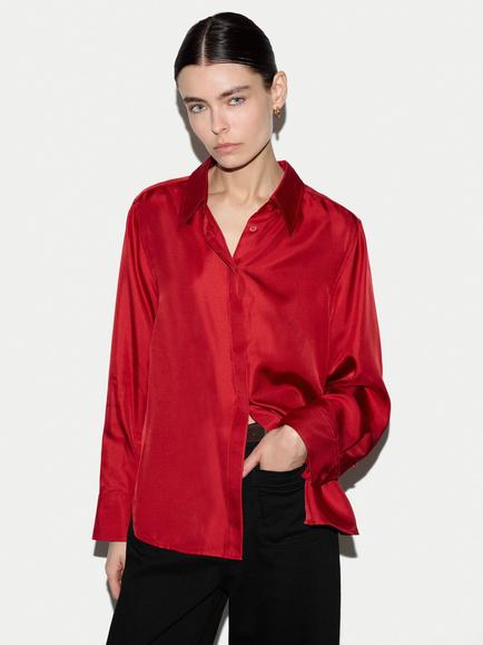 Jigsaw Silk Twill Relaxed Shirt, Red, Red