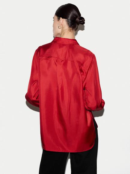 Jigsaw Silk Twill Relaxed Shirt, Red - view 2, Red