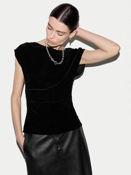 Jigsaw Velvet Ruched Top, Black