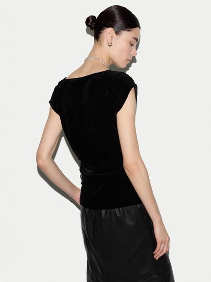 Jigsaw Velvet Ruched Top - view 2, Black