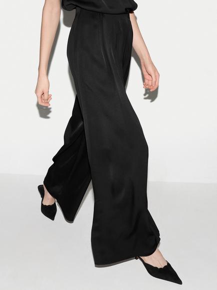 Jigsaw Satin Pleated Trousers, Black, Black