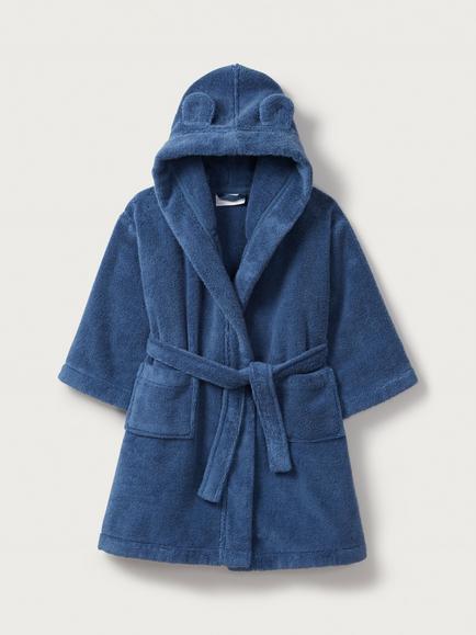 The White Company Baby Cotton Towelling Hooded Ears Robe, Blue