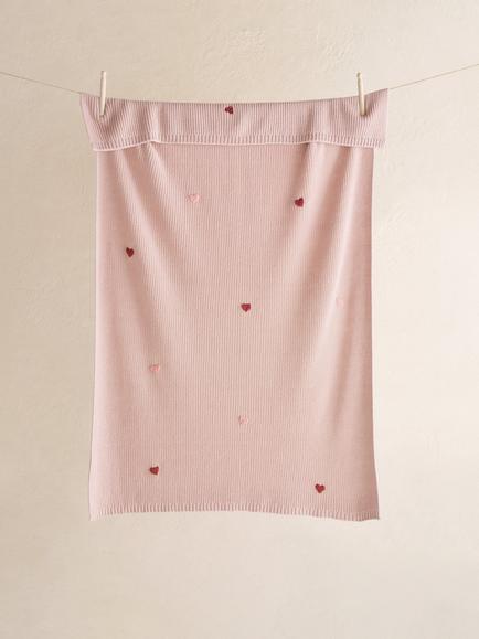 The White Company Baby Organic Cotton Blend Heart Blanket, Pink - view 2, Dusty Pink