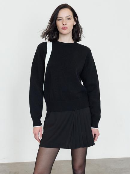 French Connection Davan Monochrome Bow Back Knit Jumper, Black/Porcelain Cream, Black/Porcelain Cream