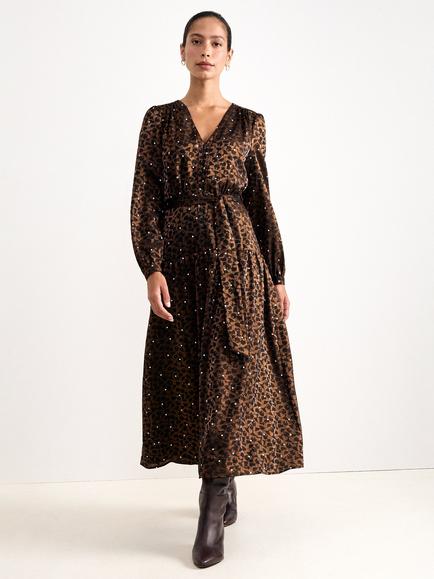 Phase Eight Carolina Jacquard Spot Dress, Brown, Brown