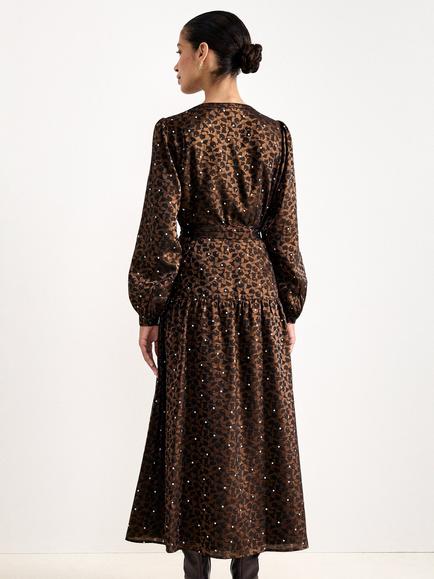 Phase Eight Carolina Jacquard Spot Dress, Brown - view 2, Brown