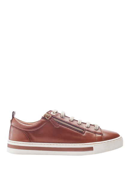 Moda in Pelle Federika Leather Lace Up Trainers, Tan, Tan