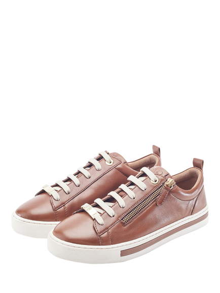Moda in Pelle Federika Leather Lace Up Trainers, Tan - view 2, Tan