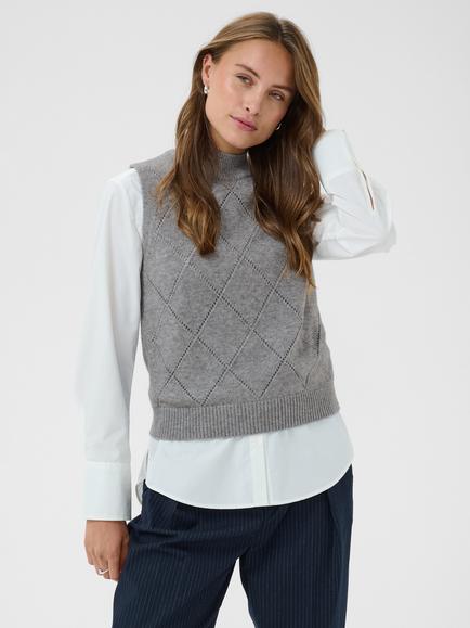 Saint Tropez TheresaSZ Diamond Stitch Knit Vest, Mist Grey Melange, Mist Grey Melange