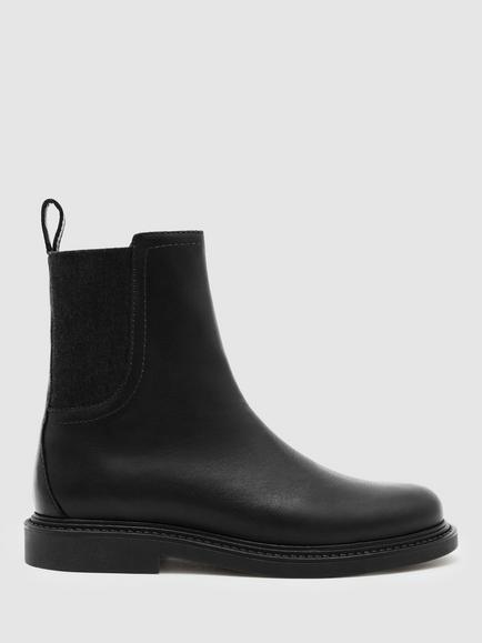 Reiss Leather Flat Ankle Boots, Black, Black