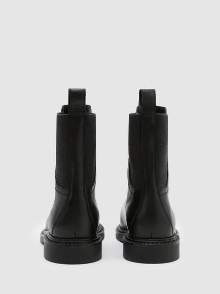 Reiss Leather Flat Ankle Boots, Black - view 2, Black