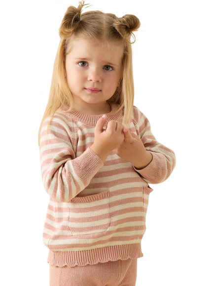 MORI Kids' Striped Knit Jumper, Misty Rose - view 2, Misty Rose