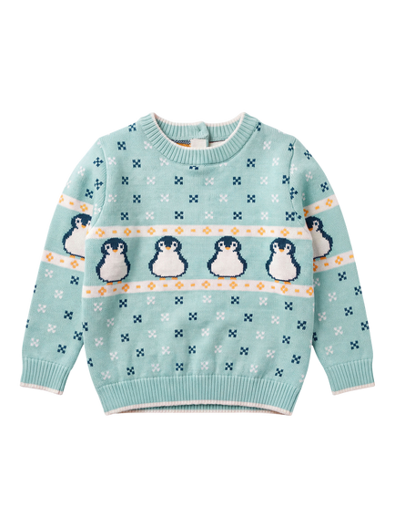 MORI Baby Penguin Fair Isle Jumper, Blue Multi, Blue Multi