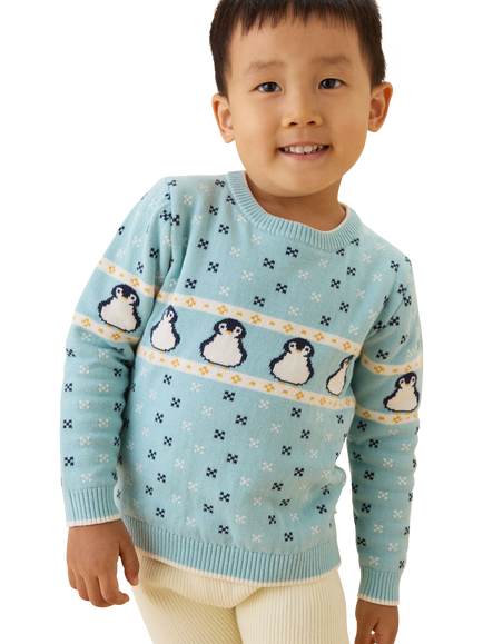 MORI Baby Penguin Fair Isle Jumper, Blue Multi - view 2, Blue Multi