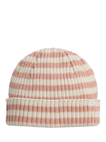 MORI Baby Striped Cotton Blend Knitted Beanie Hat, Misty Rose, Misty Rose