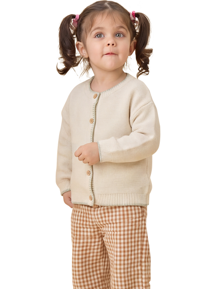 MORI Baby Knitted Cotton Blend Cardigan, Cream - view 2, Cream