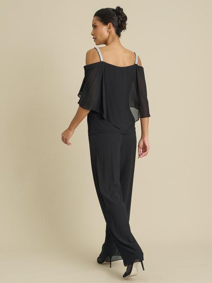 Gina Bacconi Chassidy Frill Top and Trouser Set, Black - view 2, Black